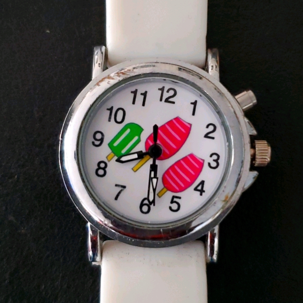 Girls popsicle watch, with white rubber band